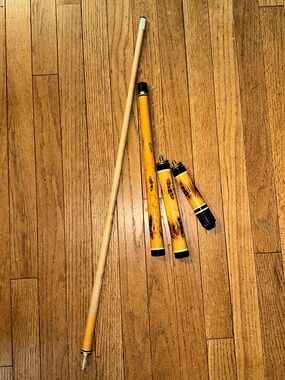 Vintage Decorative Pool Cue with Carved Wood-Grain Finish
